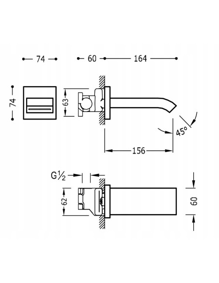 TRES Compl Wylewka stała z wyjściem wody w formie kaskady do wanny 107181