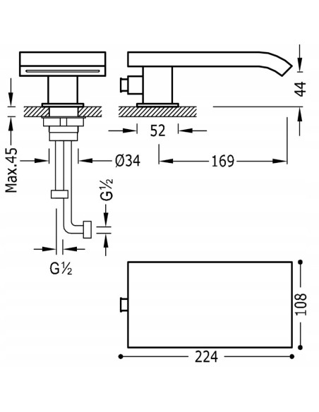 TRES Compl Wylewka stała z wyjściem wody w formie kaskady do wanny 107181