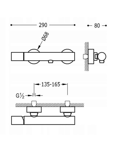 Bateria wannowo-prysznicowa jednouchwytowa ścienna Tres MAX srebrny 6116701