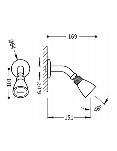 TRES Compl Ducha Ramię naścienne z obrotową deszczownicą 134738