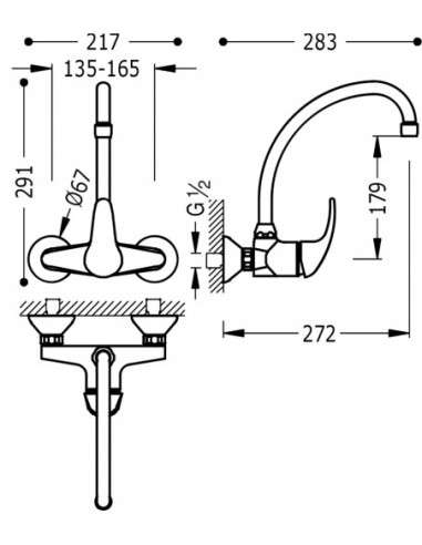 Bateria kuchenna ścienna TRES Cocina srebrny 172418