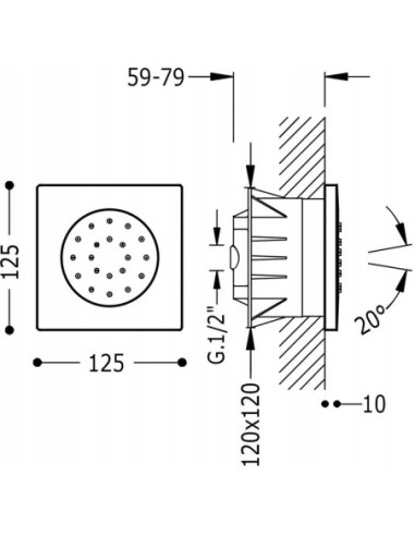 Tres Selection Podtynkowa dysza z hydromasażem srebrny 9107515