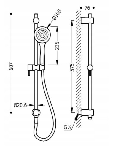 TRES Compl Ducha Zestaw drążek prysznicowy z przyłączem w ścianie 06193103