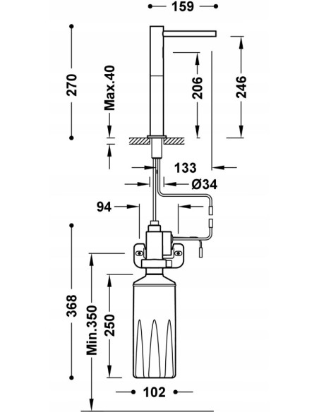 Bateria umywalkowa stojąca Tres srebrny 39274102