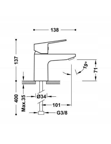 Bateria umywalkowa stojąca Tres Base srebrny 21510310