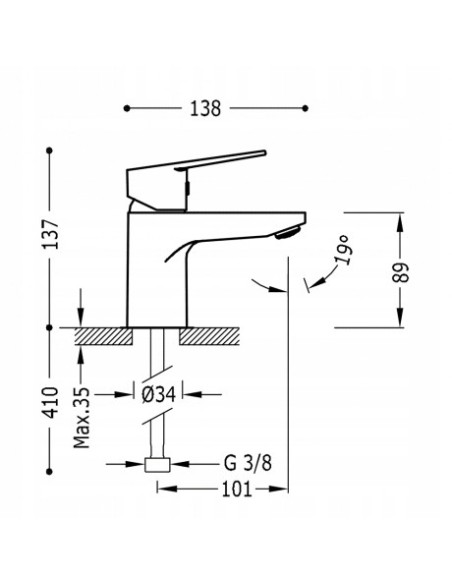 Bateria umywalkowa stojąca Tres Base srebrny 21510310