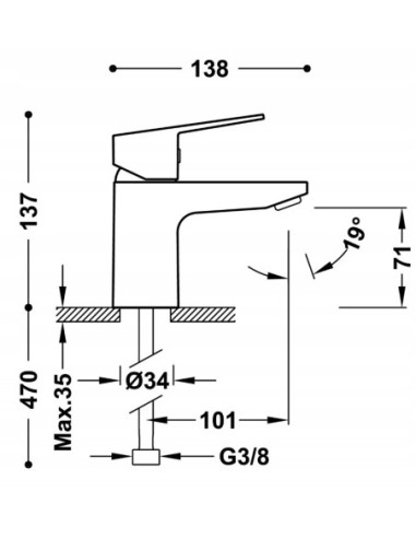 Bateria umywalkowa stojąca Tres srebrny 21510410