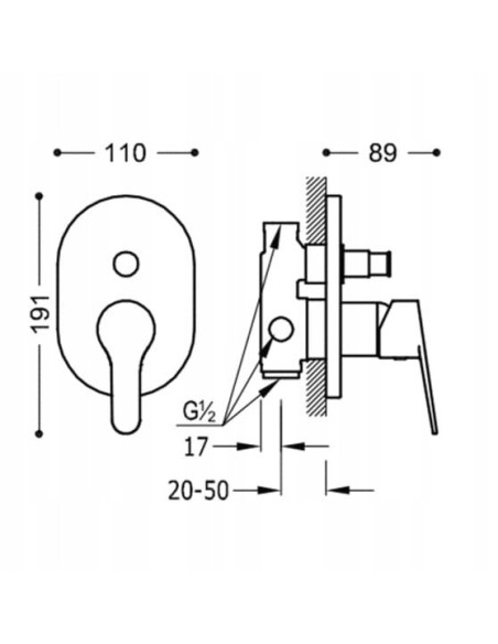 Bateria natryskowa podtynkowa Tres Base srebrny 21518001