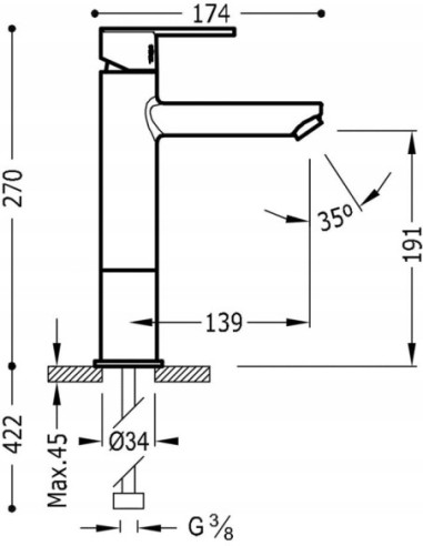 Bateria umywalkowa stojąca Tres srebrny 181217