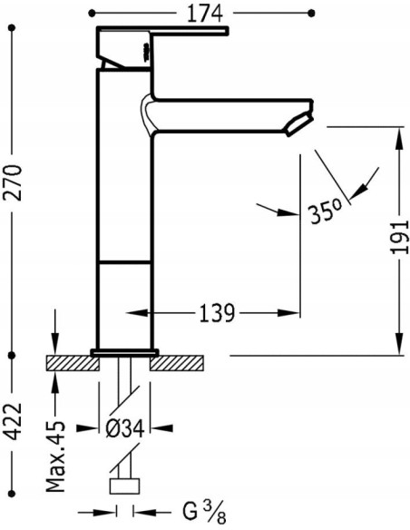 Bateria umywalkowa stojąca Tres srebrny 181217