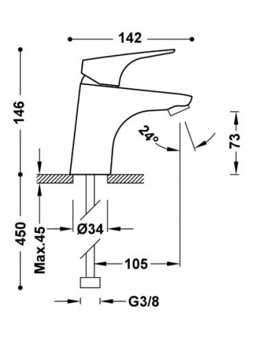 Bateria umywalkowa stojąca Tres srebrny 21710401