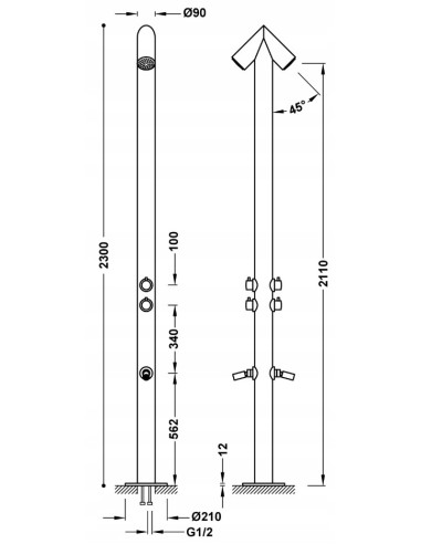 Tres Kolumna z podwójnym prysznic ogrodu basenu ze stal nierdzewna 13499502