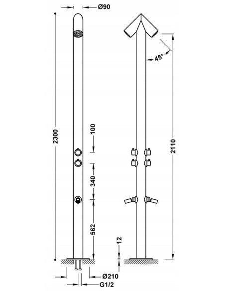 Tres Kolumna z podwójnym prysznic ogrodu basenu ze stal nierdzewna 13499502