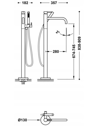 Bateria wannowa wolnostojąca TRES Study Exclusive srebrny 26247005