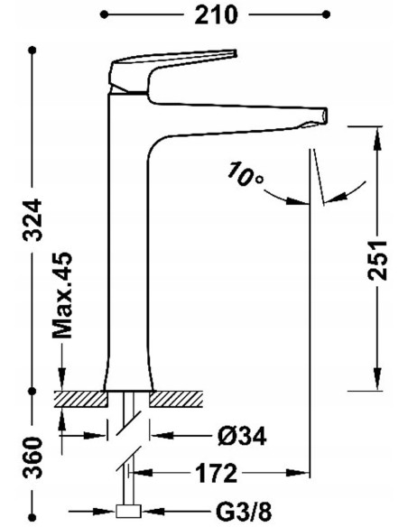 Bateria umywalkowa stojąca Tres Fuji stal 28180301AC