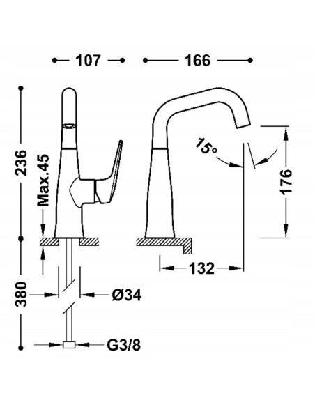 Bateria umywalkowa stojąca Tres Fuji 28144701AC