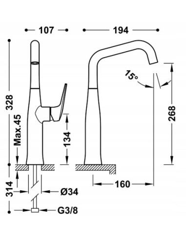 Bateria umywalkowa stojąca Tres Fuji srebrny 28164701