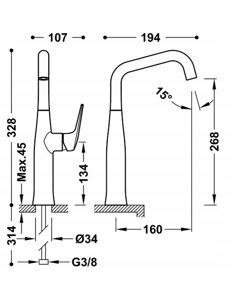 Bateria umywalkowa stojąca Tres Fuji srebrny 28164701