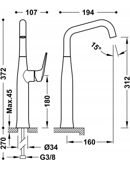 Bateria umywalkowa stojąca Tres Fuji czarny 28184701NM