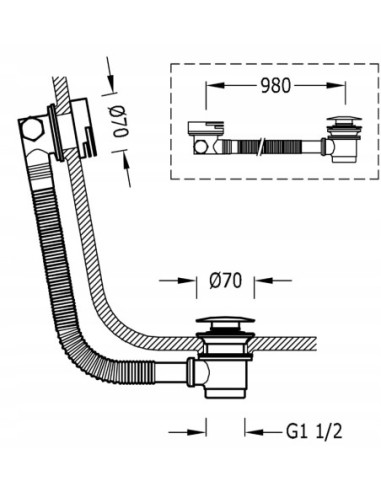 TRES Compl Zawór spustowy okrągły Click-Clack do wannowy 03453430NM