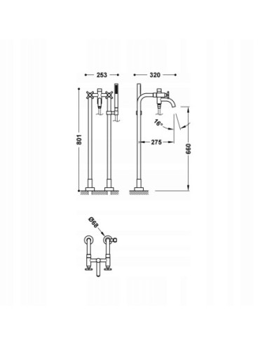 Bateria wanno-prysznicowa wolnostojąca Tres różowe złoto matowe 28319401OPM