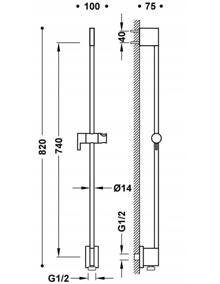 TRES Compl Ducha Prysznicowa poprzeczka przesuwna z przyłączem 03493199NM