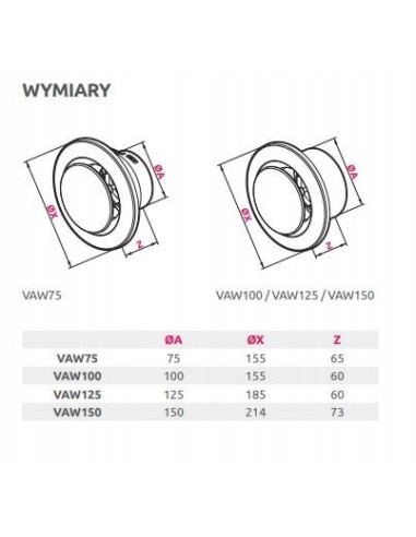 Awenta Anemostat wywiewny fi125 VAW125