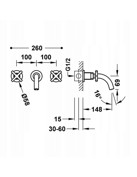 Bateria umywalkowa podtynkowa Tres Mont Blanc złoty mat 28330001OM