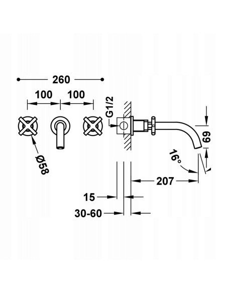 Bateria umywalkowa podtynkowa Tres Mont Blanc srebrny 28330002