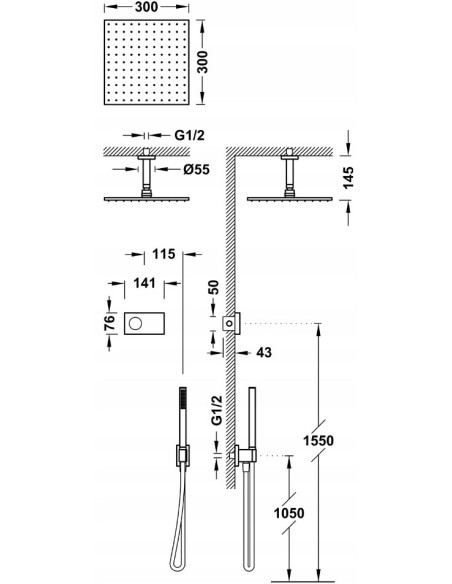 Zestaw prysznicowy podtynkowy Tres SHOWER TECHNOLOGY złoty mat 09286564OM