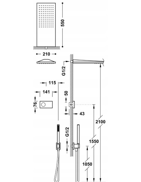 Zestaw prysznicowy podtynkowy Tres SHOWER TECHNOLOGY złoty mat 09286551OM