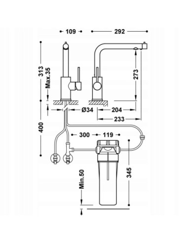 Bateria kuchenna Tres do wody wodociągowej i filtrowanej srebrny 23045403