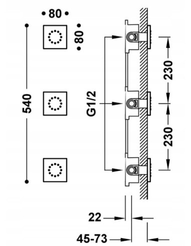 Zestaw prysznicowy 3 podtynkowe dysze z hydromasażem Tres chrom 13451501