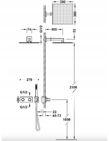 Tres B-SYSTEM Zestaw prysznicowy podtynkowy stal 30725204AC