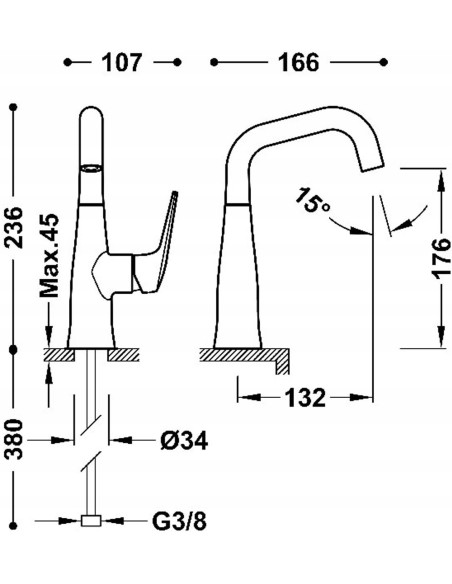 Bateria umywalkowa stojąca Tres Fuji złoty róż mat 28144701OPM